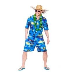 Blue Palm Hawaiian Party Guy Luau Shirt Shorts Fancy Dress