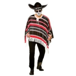 Mens Mexican Bandit Poncho Day Of The Dead Fancy Dress