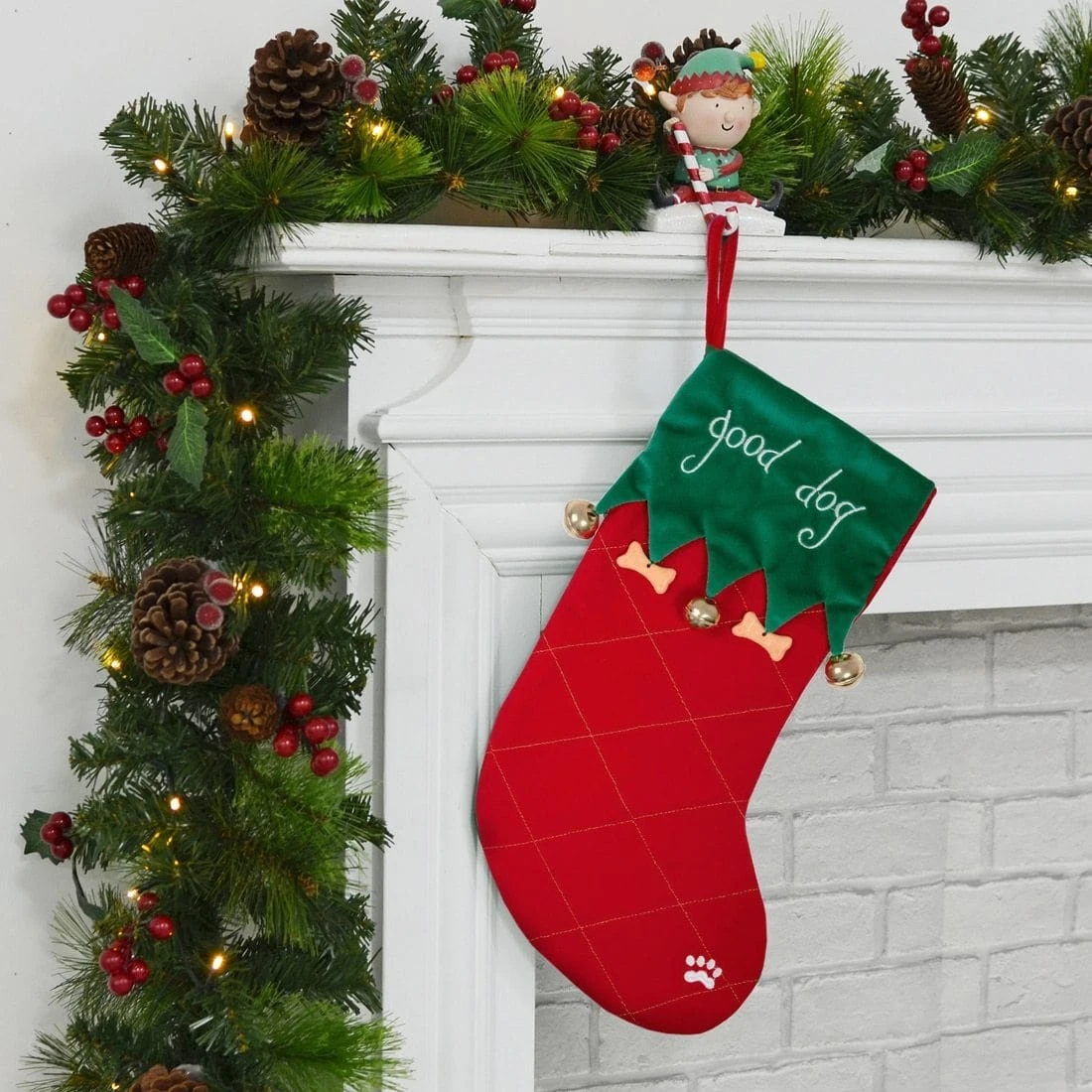 Good Dog Pet Christmas Stocking Red & Green Fabric With Bells 1 Good Dog Pet Christmas Stocking Red & Green Fabric With Bells