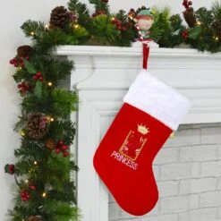 Royal Princess Photo Pocket Red Fabric Christmas Stocking