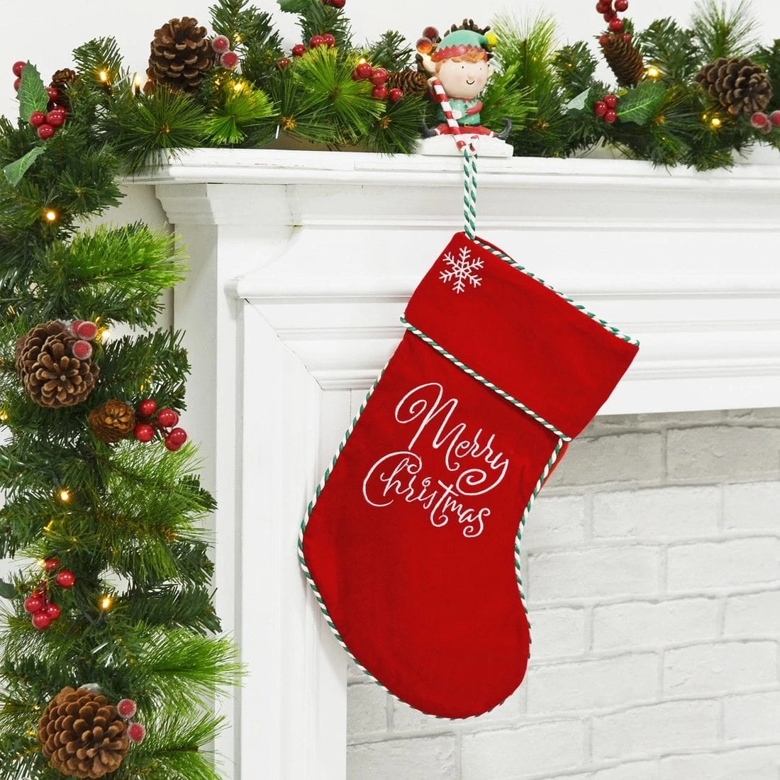 Merry Christmas Red Fabric Gift Present Stocking Cord Trim 1 Merry Christmas Red Fabric Gift Present Stocking Cord Trim
