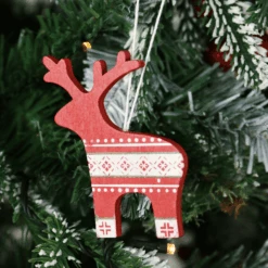 Set Of 6 Wooden Reindeer Christmas Tree Decorations Boxed -XS Stock Shop XS4517