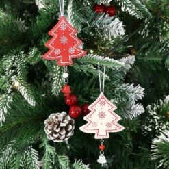 Set Of 6 Wooden Tree Christmas Tree Decorations Boxed -XS Stock Shop XS4519 2