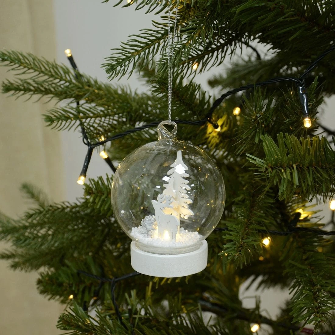 Light Up Christmas Bauble White Reindeer Forest In Snow 1 Light Up Christmas Bauble White Reindeer Forest In Snow