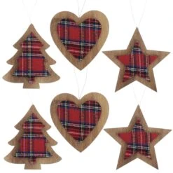 Set Of 6 Tartan Wooden Hanging Christmas Tree Decorations -XS Stock Shop XS5263 1600 1 74427.1508510439.1100.1100