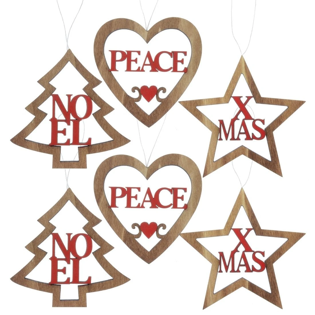 Set Of 6 Wooden Christmas Tree Decorations 1 Set Of 6 Wooden Christmas Tree Decorations