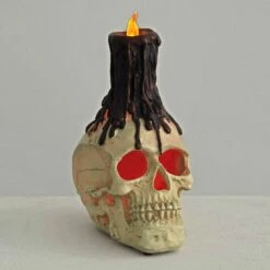 LED Skull Halloween Party Decoration Black Candle Resin 26cm