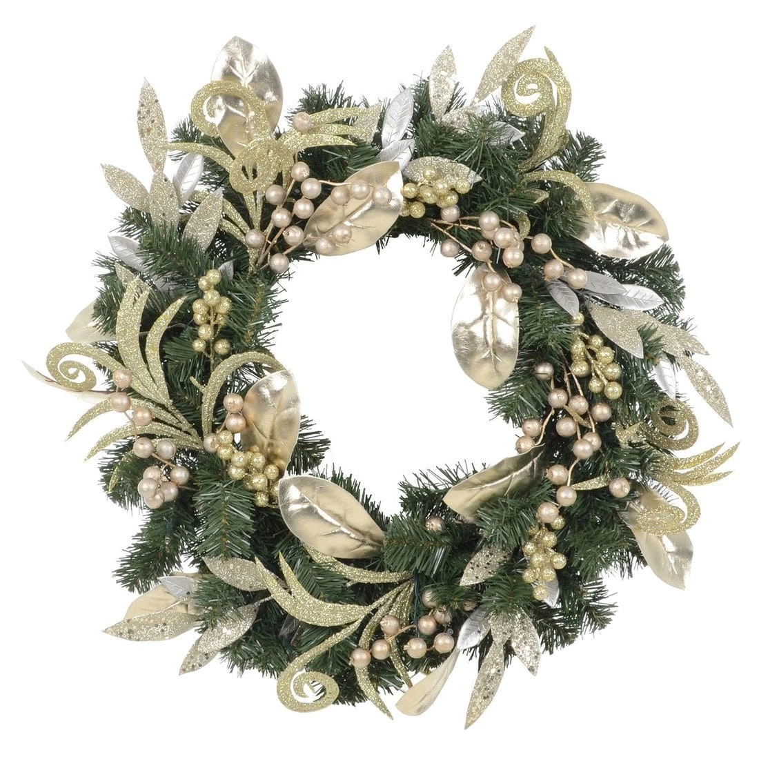Christmas Wreath Pre-Lit Silver Gold Leaf Berries 60cm (2ft) 1 Christmas Wreath Pre-Lit Silver Gold Leaf Berries 60cm (2ft)