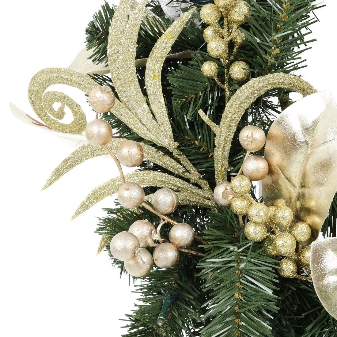 Christmas Wreath Pre-Lit Silver Gold Leaf Berries 60cm (2ft) 7 Christmas Wreath Pre-Lit Silver Gold Leaf Berries 60cm (2ft) - Image 7