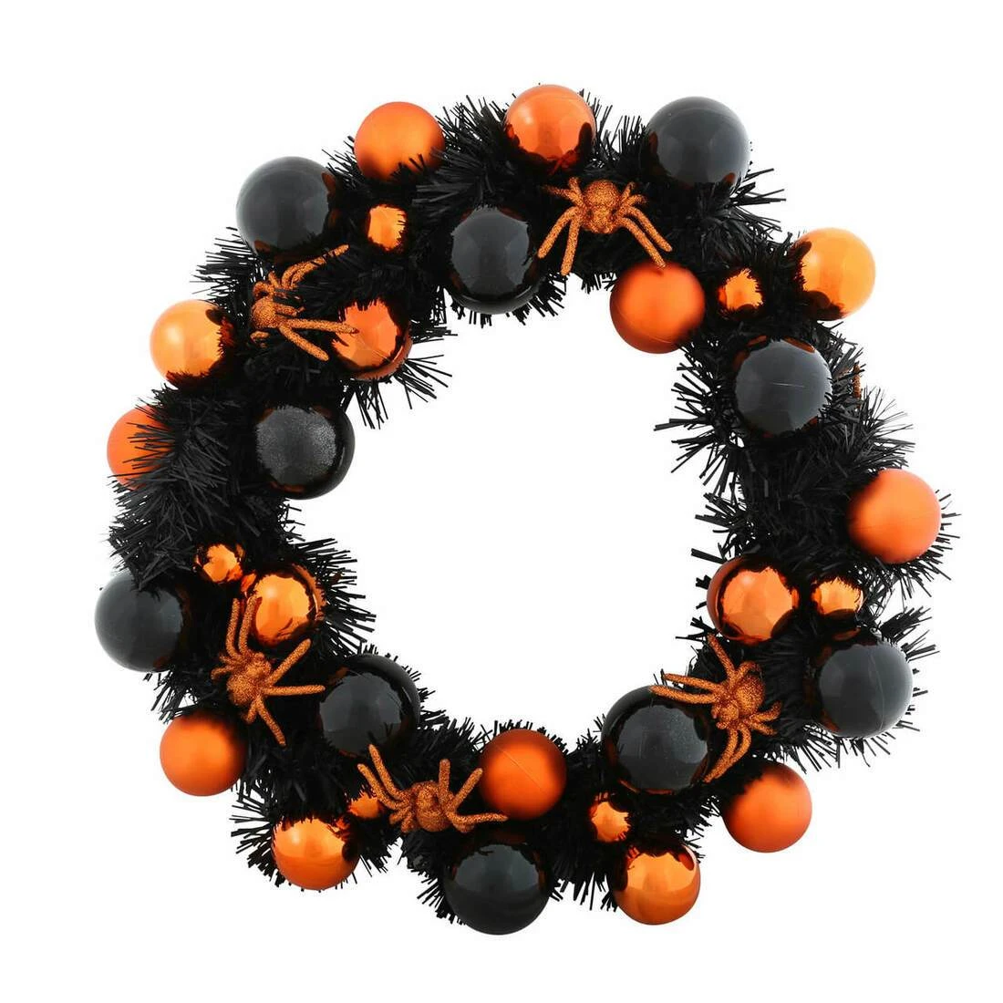 16" Halloween Wreath With Black & Orange Baubles Decoration 1 16" Halloween Wreath With Black & Orange Baubles Decoration