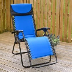 Padded Garden Recliner Relaxer Seat Bright Blue Zero Gravity Chair