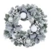 Snow Flocked Christmas Wreath With Grey Tartan Bows 60cm
