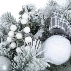 Snow Flocked Christmas Wreath With Grey Tartan Bows 60cm -XS Stock Shop XS6434 1600 2 69375.1567498365.1100.1100