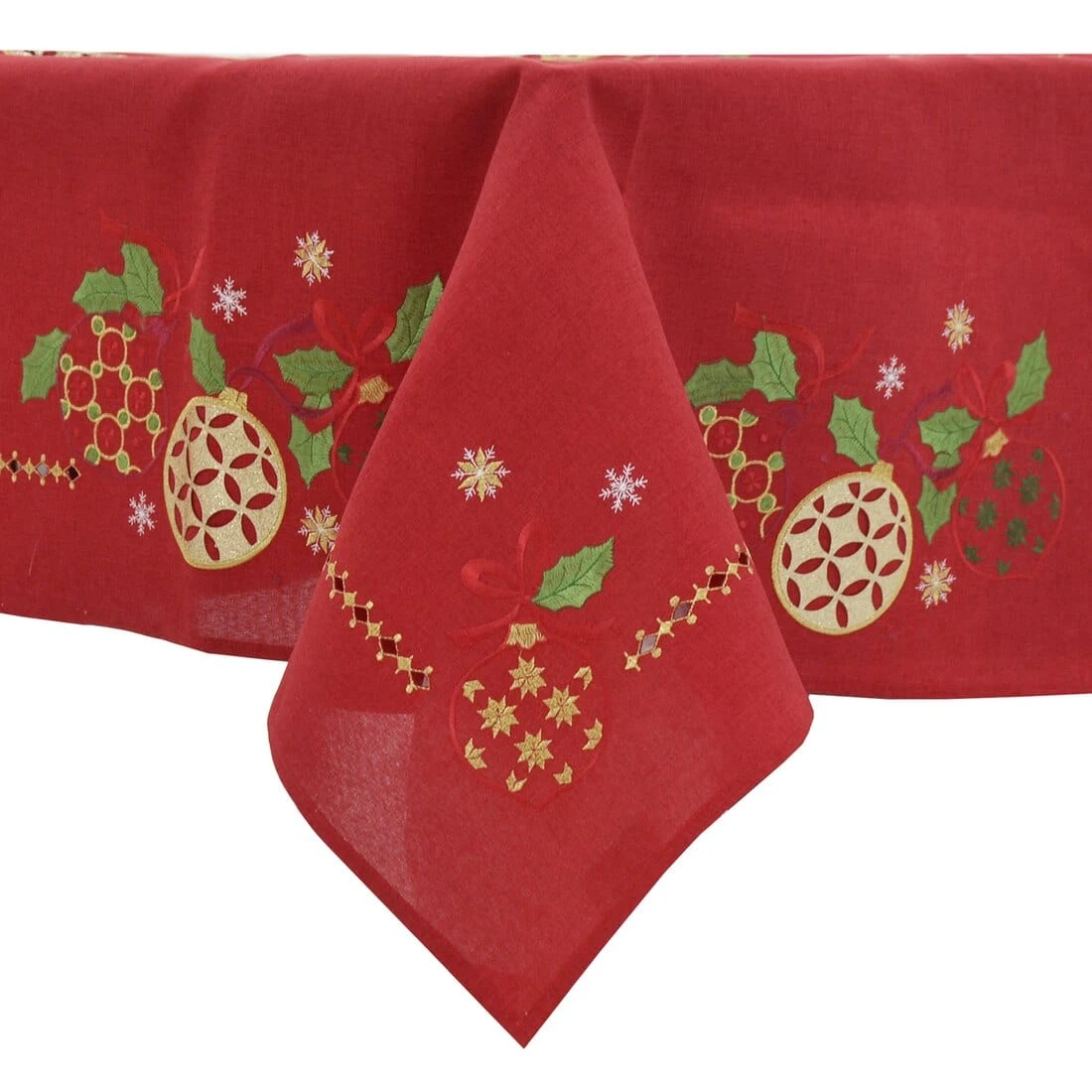 Christmas Baubles Tablecloths Napkins Fabric White Red 2 Christmas Baubles Tablecloths Napkins Fabric White Red - Image 2