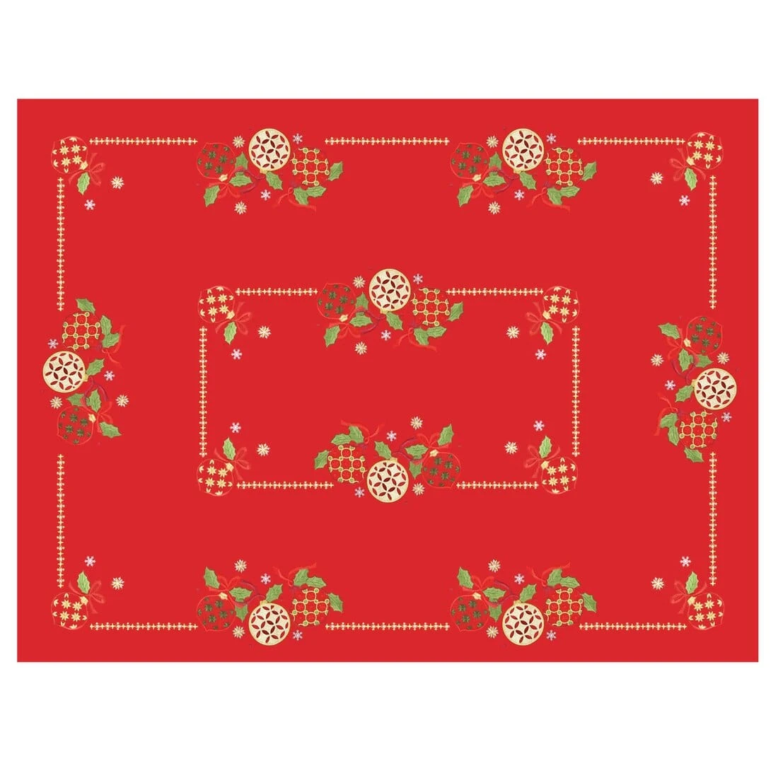Christmas Baubles Tablecloths Napkins Fabric White Red 8 Christmas Baubles Tablecloths Napkins Fabric White Red - Image 8