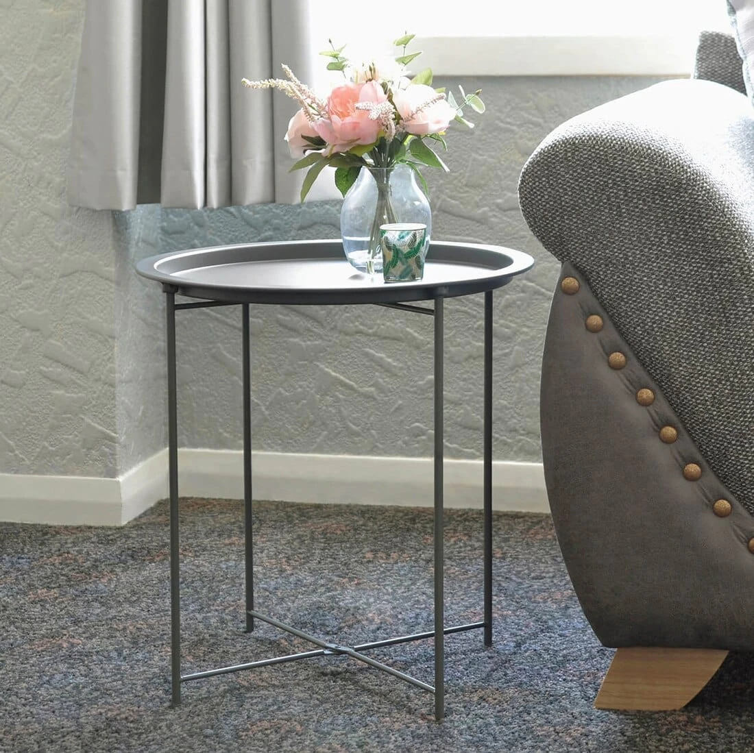 Hodge And Hodge Round Side Table Folding Metal Tray Top 1 Hodge And Hodge Round Side Table Folding Metal Tray Top