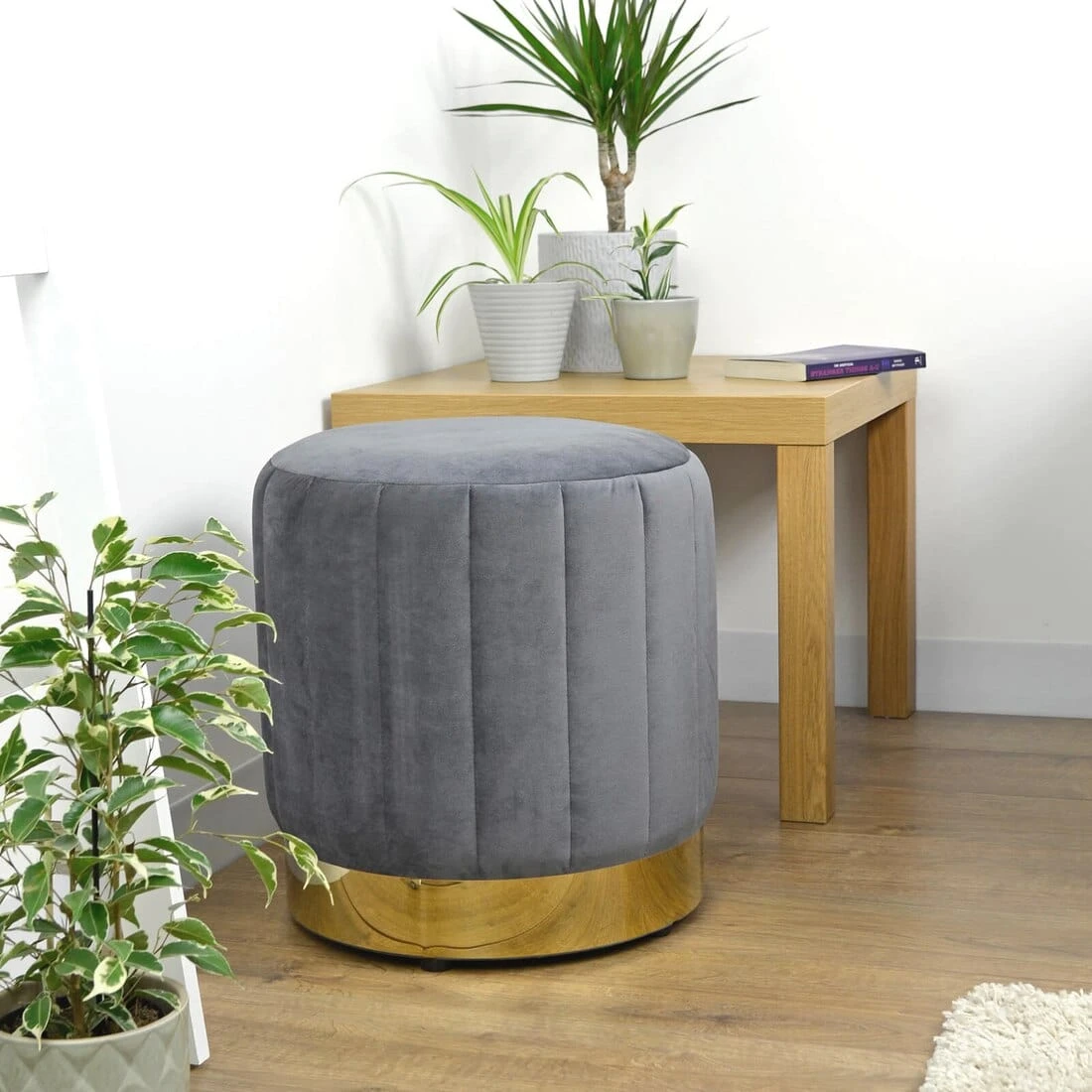 Hodge And Hodge Luna Plush Velvet Stool Ottoman Gold Base 1 Hodge And Hodge Luna Plush Velvet Stool Ottoman Gold Base