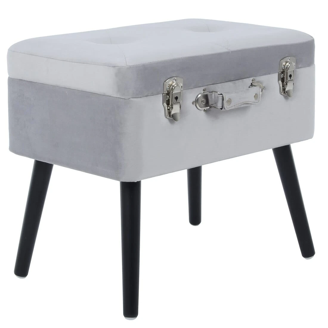 Suitcase Storage Stool Velvet Seat Black Legs Silver Clasps 2 Suitcase Storage Stool Velvet Seat Black Legs Silver Clasps - Image 2