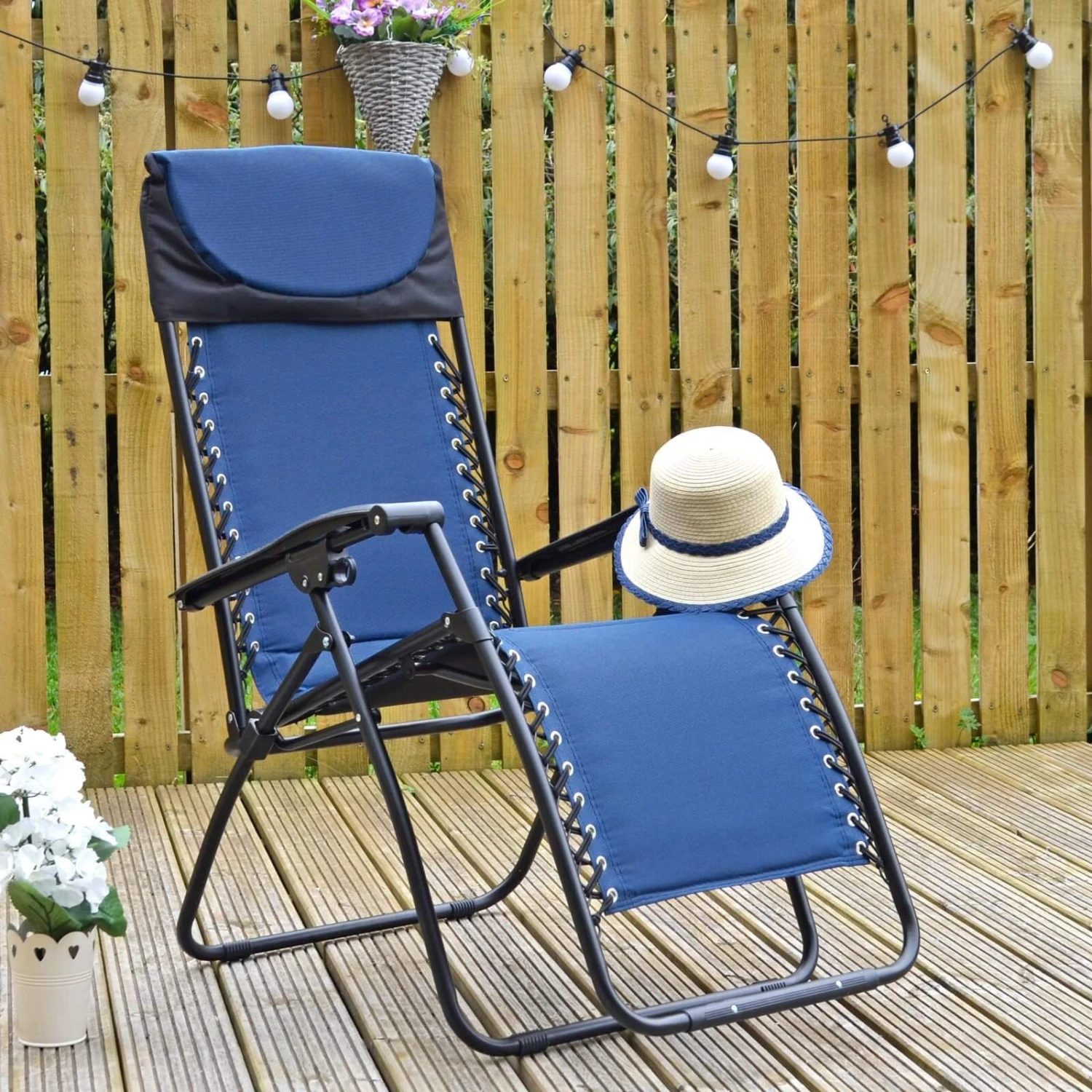 Padded Garden Recliner Relaxer 2 Tone Blue Zero Gravity Chair Garden Seat 1 Padded Garden Recliner Relaxer 2 Tone Blue Zero Gravity Chair Garden Seat