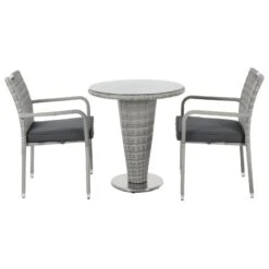 Cone Bistro Set Grey Rattan Garden Table Chairs -XS Stock Shop XS7014 1600 2