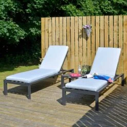 Azuma Grey Sun Lounger Set Garden Recliners Table Aluminium