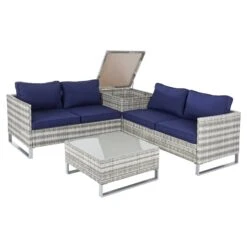 Treviso Garden Sofa Set Grey Rattan Coffee Table Ottoman -XS Stock Shop XS7056 1600 2