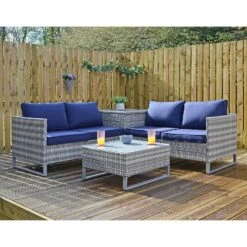 Treviso Garden Sofa Set Grey Rattan Coffee Table Ottoman