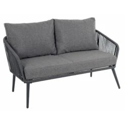 Teramo Garden Sofa Set Black Metal String Seats Glass Table -XS Stock Shop XS7068 1600 7