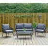 Teramo Garden Sofa Set Black Metal String Seats Glass Table