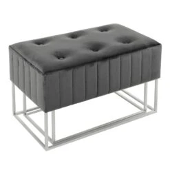 Set Of 2 Nesting Stools Velvet Padded Seats Silver Metal Legs -XS Stock Shop XS7091 1600 4 opt