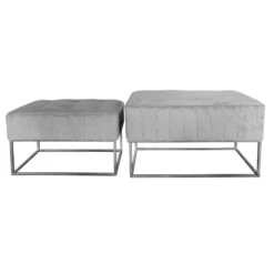 Set Of 2 Nesting Stools Velvet Padded Seats Silver Metal Legs -XS Stock Shop XS7092 1