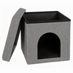 Grey Foldable Pet House Ottoman Seat Cat Dog Kennel Bed 38cm -XS Stock Shop XS7140 2 opt