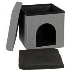 Grey Foldable Pet House Ottoman Seat Cat Dog Kennel Bed 38cm -XS Stock Shop XS7140 3 opt