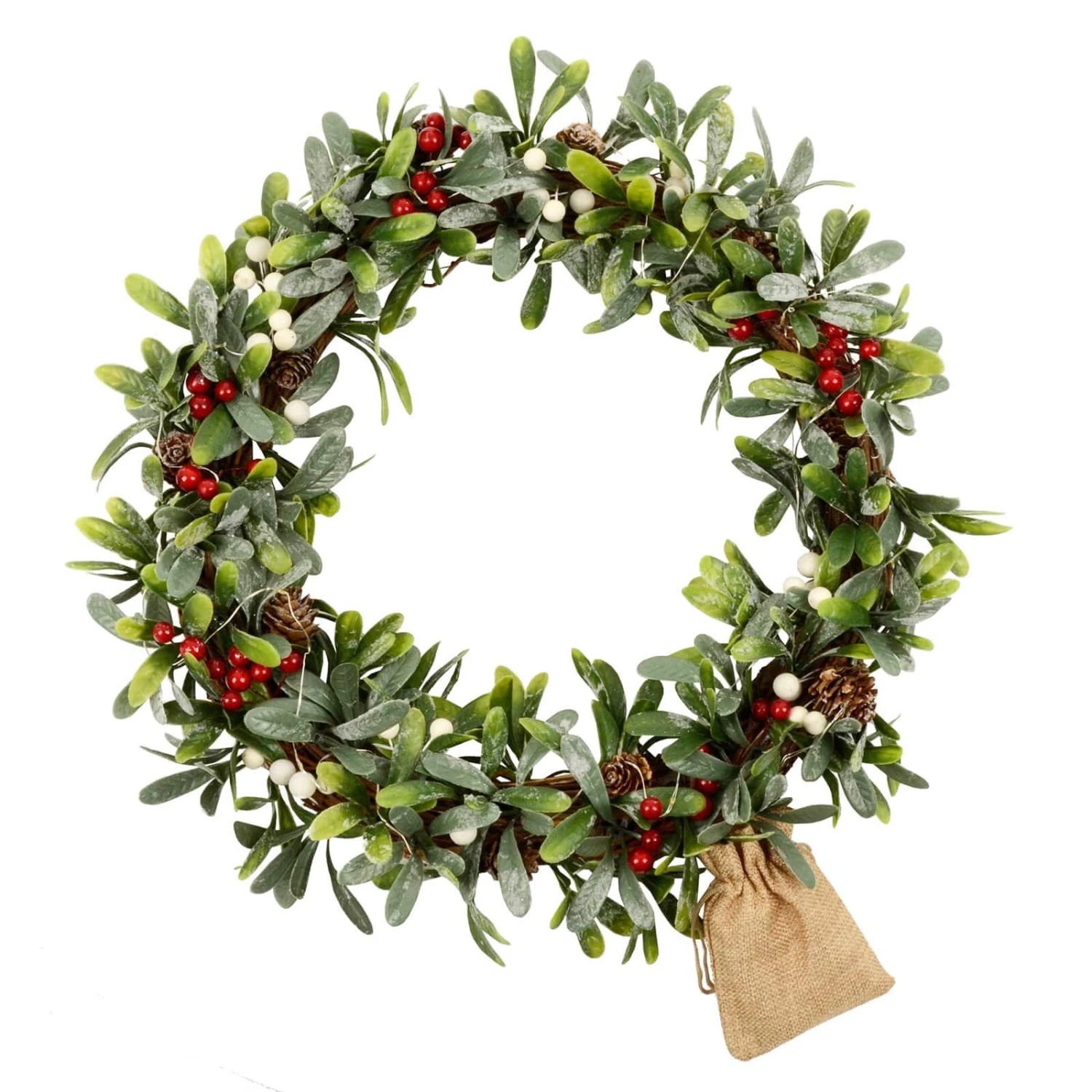 16" Light Up Christmas Wreath Mistletoe Berries Battery Op 2 16" Light Up Christmas Wreath Mistletoe Berries Battery Op - Image 2