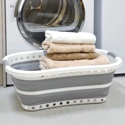 Collapsible Laundry Basket Space Saver Curved Side 37L -XS Stock Shop XS7226 LS 1600 1a opt