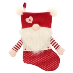 54cm Gonk Christmas Stocking Arms Beard Pom Poms Grey Red -XS Stock Shop XS7246 1 opt