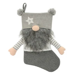 54cm Gonk Christmas Stocking Arms Beard Pom Poms Grey Red -XS Stock Shop XS7247 1 opt