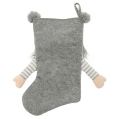 54cm Gonk Christmas Stocking Arms Beard Pom Poms Grey Red -XS Stock Shop XS7247 2 opt