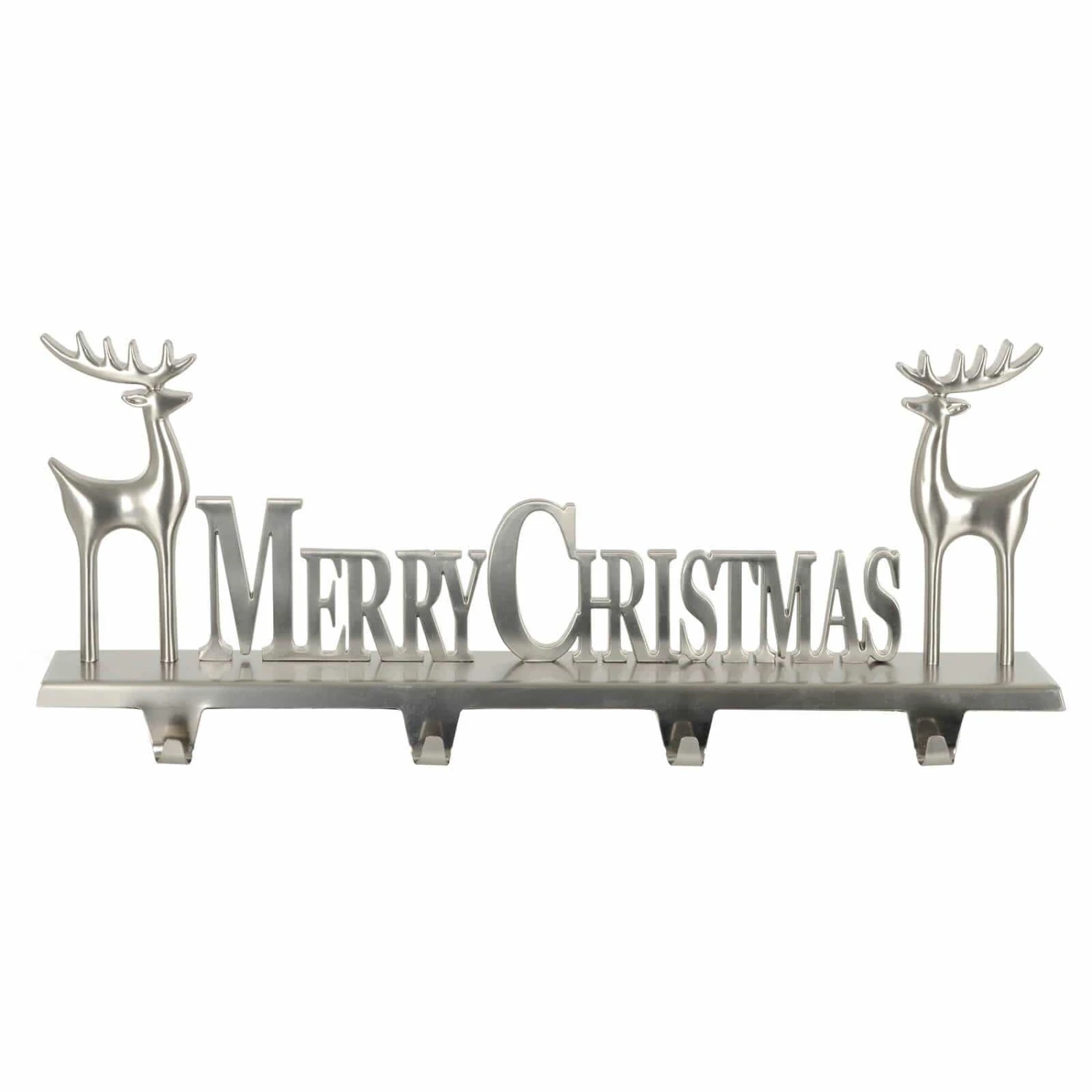 Silver Merry Christmas Stocking Hanger 4 Hooks Reindeer Decoration 2 Silver Merry Christmas Stocking Hanger 4 Hooks Reindeer Decoration - Image 2