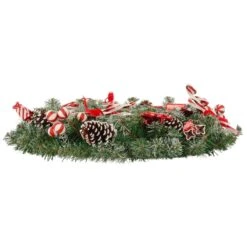 30" Christmas Wreath Candy Canes Sweets Snow Pine Cones -XS Stock Shop XS7272 2 opt