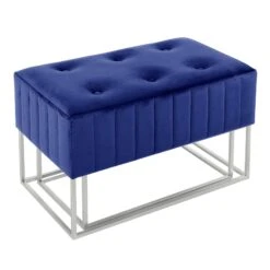 Set Of 2 Nesting Stools Velvet Padded Seats Silver Metal Legs -XS Stock Shop XS7304 1600 4 opt