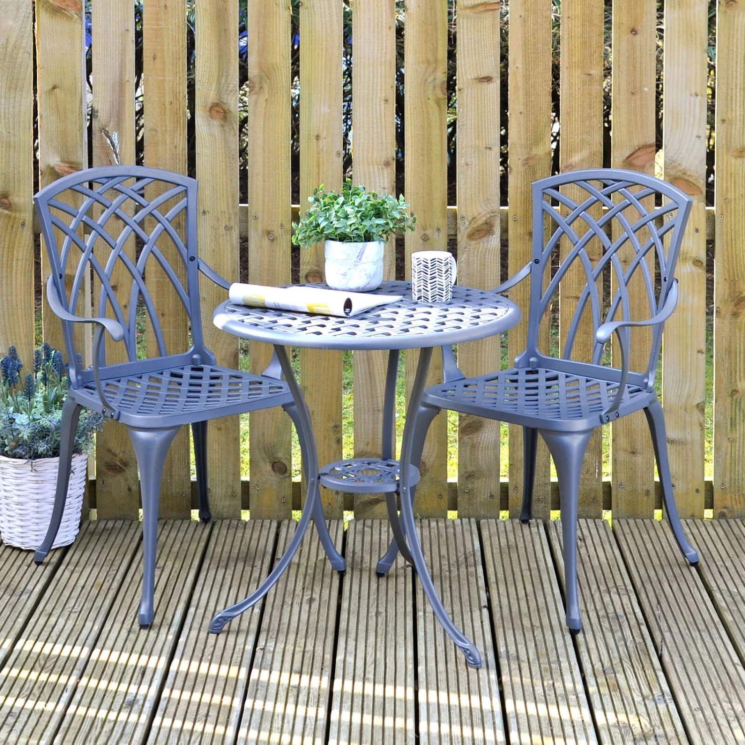 Garden Bistro Set Grey Metal Chairs Table Azuma Denia 1 Garden Bistro Set Grey Metal Chairs Table Azuma Denia