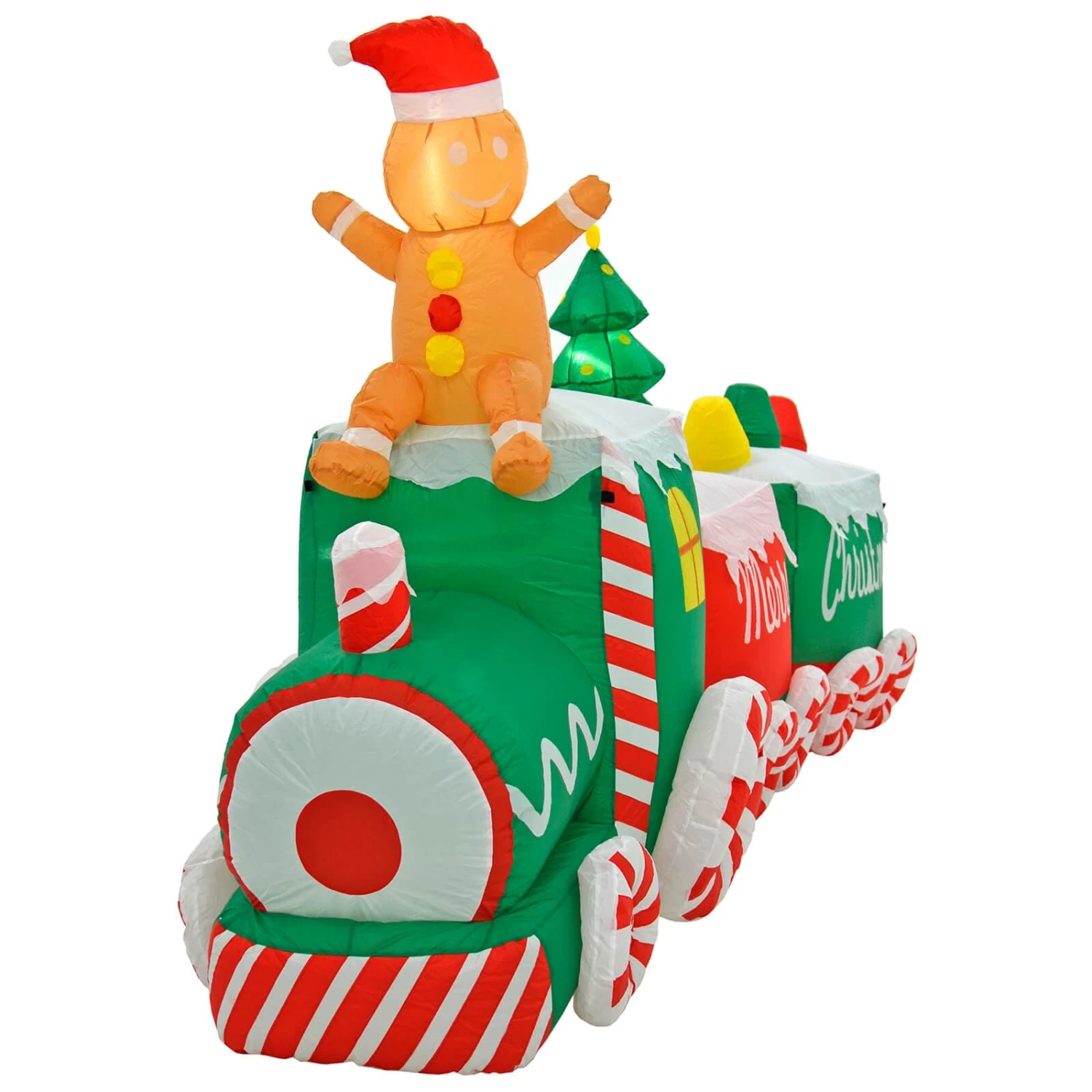 10ft Inflatable Gingerbread Man Train LED Christmas Decoration 2 10ft Inflatable Gingerbread Man Train LED Christmas Decoration - Image 2
