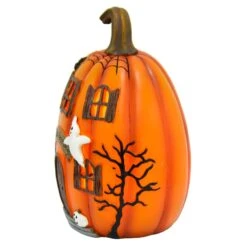 LED Pumpkin House Ghoulish Greetings Halloween Decoration 19cm -XS Stock Shop XS7410 3 opt