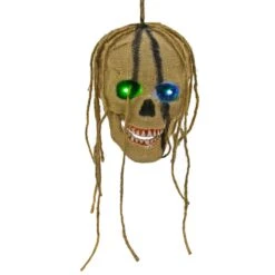 Light Up Hanging Skull Halloween Decoration Rope Hair 19cm -XS Stock Shop XS7436 3 opt