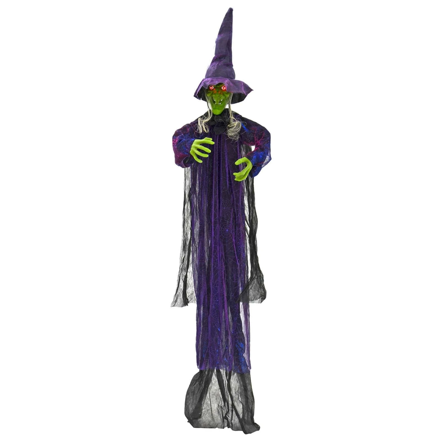 6ft Hanging Witch Green Skin Light Up Eyes Sounds Decoration 1 6ft Hanging Witch Green Skin Light Up Eyes Sounds Decoration