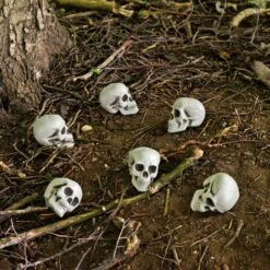 Pack Of 6 Skulls 10cm Plastic Set Halloween Party Decoration