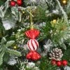 Pack Of 20 Sweetie Baubles Tree Decorations Red White Candy 11cm