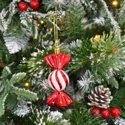 Pack Of 20 Sweetie Baubles Tree Decorations Red White Candy 11cm