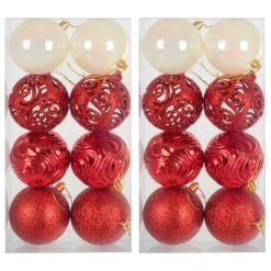 Pack Of 16 Christmas Tree Baubles Mixed Design Decorations 8cm -XS Stock Shop XS7473 1 opt